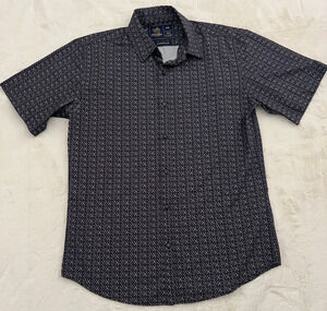 Rugby University Shirt Mens Small Stretch Short Sleeve Geometric Button Up Top